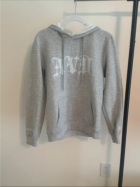 Light Gray Hooded Pullover Sweatshirt with White Chest Script